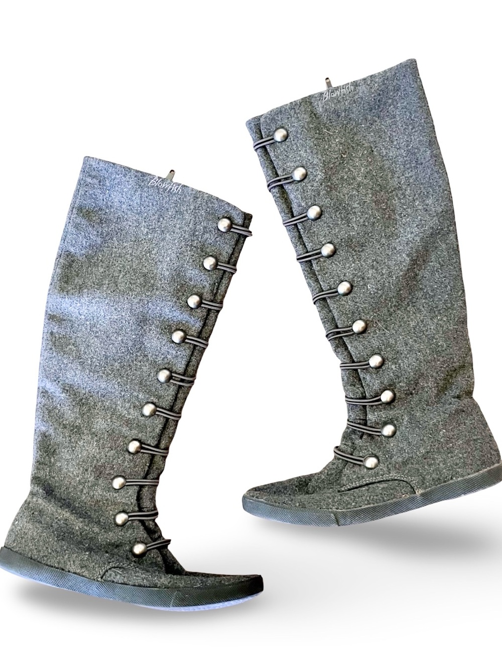 Blowfish Malibu Humvee Grey Flannel Knee High Button Boots Size 7 - Picture 8 of 14